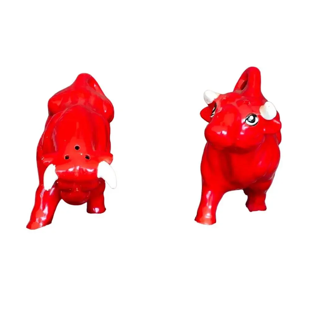 Lego Japan Red Bull Salt & Pepper Shakers Vintage Mid Century Ceramic MCM Glazed